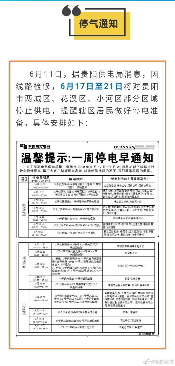 貴陽(yáng)市最新停電通知